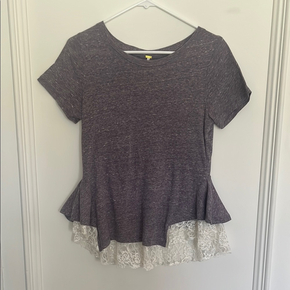 Free People Gray/Purple Peplum Short Sleeve Blouse
